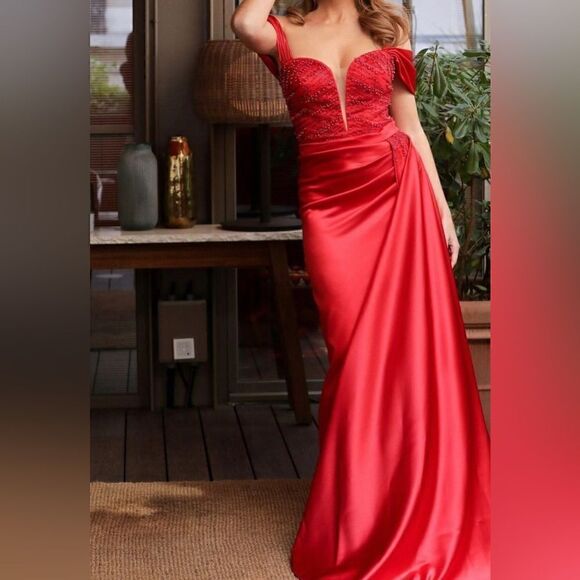 Dressing Room style# 1878 Deep-V Beaded Bodice Dress With Train - Women's Size 1 - Picture 11 of 12